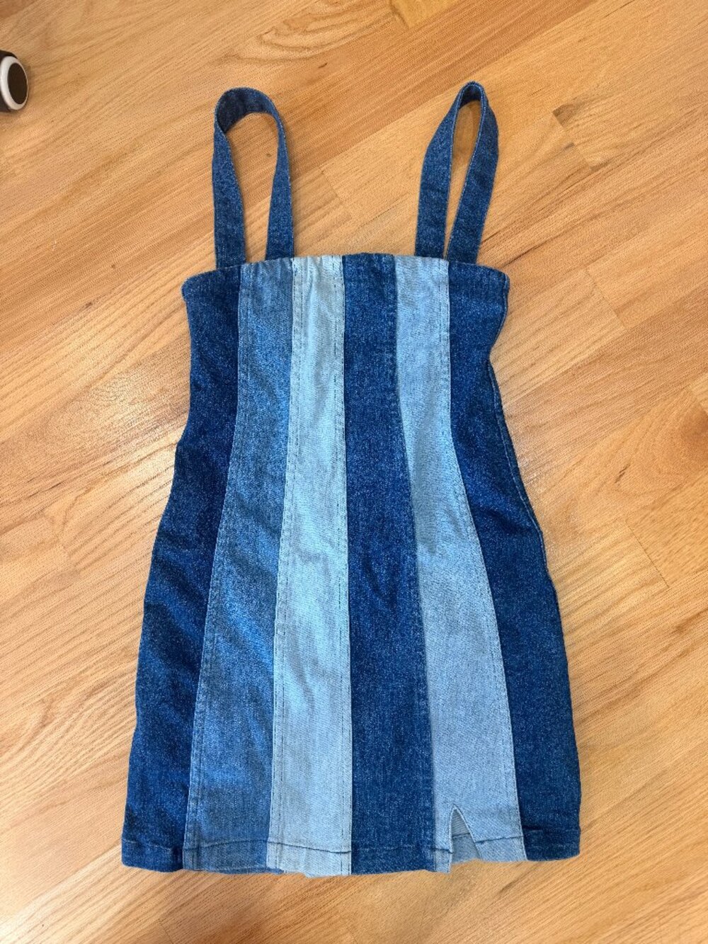 Show Me Your Mumu Coronado Corset Denim Mini Dress Striped Shady Indigo [Medium]